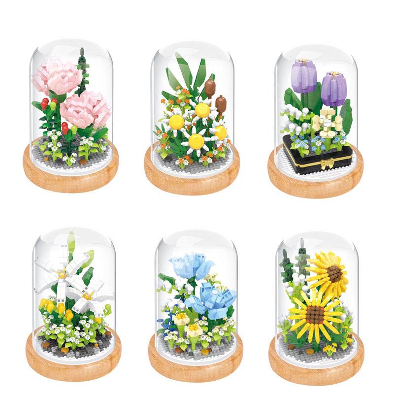 Micro Particle Building Blocks: Sunflower and Rose Bouquet for Valentine's, Qixi, Teacher's Day, and Christmas.