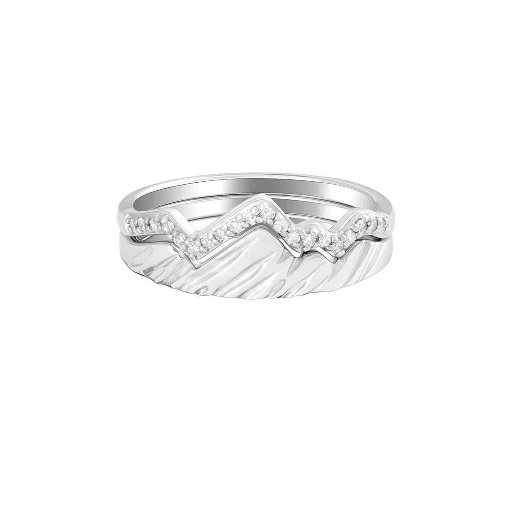 High-End S925 Sterling Silver Layered Mountain Peak Ring for Women - Micro-Inlaid Fashion European and American Style Index Finger Jewelry.
