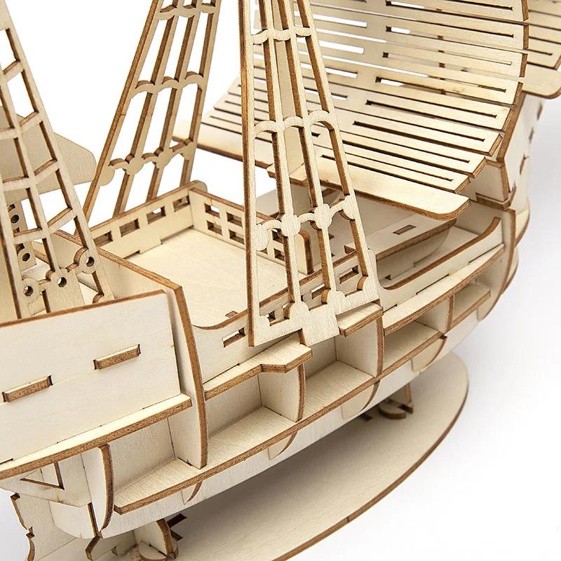 3D Sailboat Wooden Puzzle Assembly Model Puzzle DIY Wooden Crafts 3D Puzzle Toys Gifts Arma De Bolinhas Gel Desk Decoration