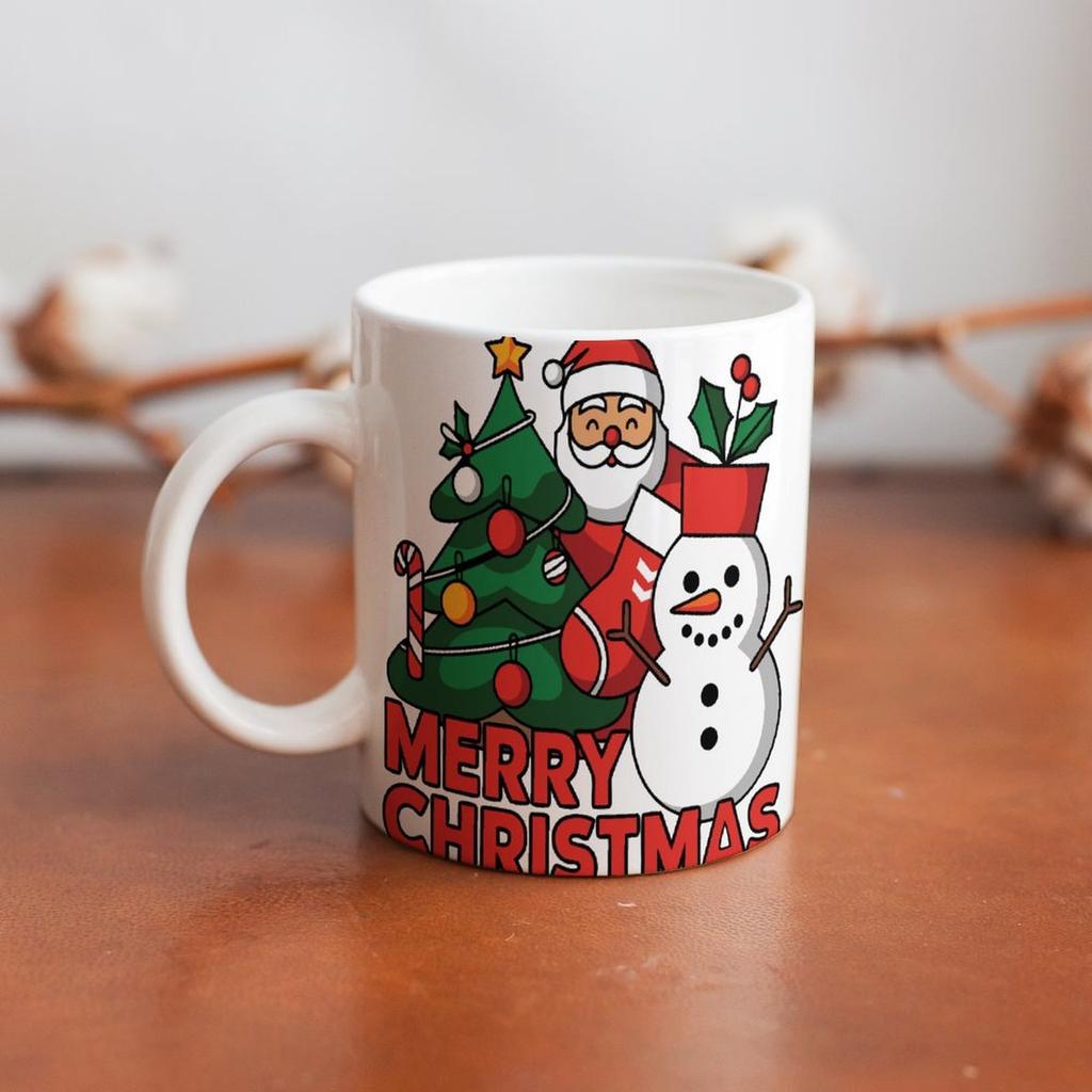 11oz White Ceramic Drinking Mug with Smooth Handle, Double-Sided Print and Glossy Surface for Coffee Lovers and Home Use