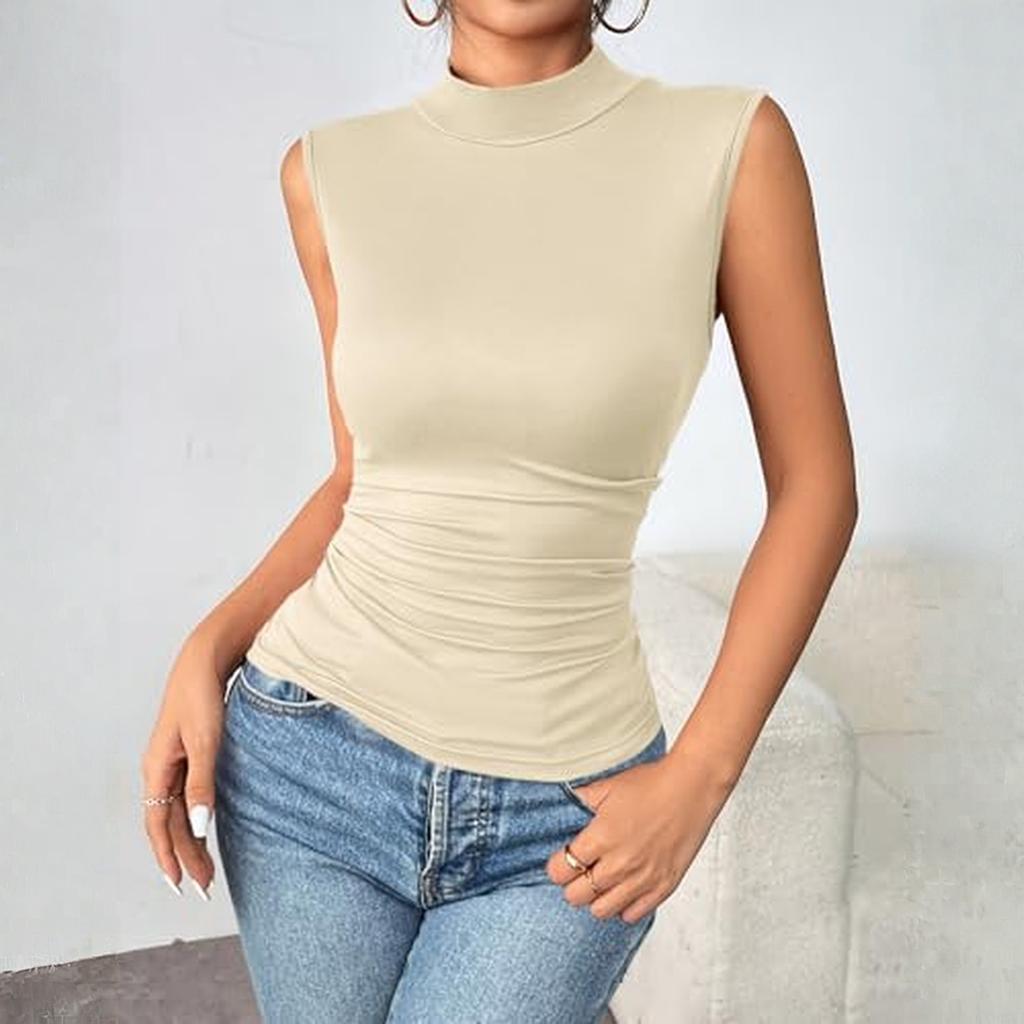 Women's Sleeveless Turtleneck Slim Fit Stretch Basic Casual Tank Top Soft Fabric Comfortable Fit Suitable for Layering and Everyday Wear