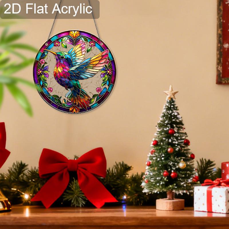 Acrylic Colorful Hummingbird Stained Glass Style Suncatcher, 2D Flat Acrylic Window Hanging Ornament for Nature & Art Lover Gifts