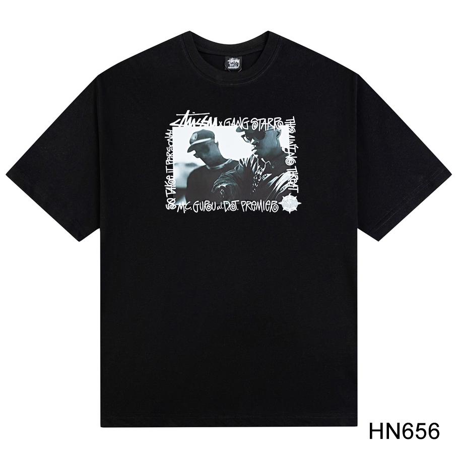 Stussy 2025 Summer New High Quality Cotton Round Neck T-shirt for Men and Women Character Pattern Printing Couple T-shirt
