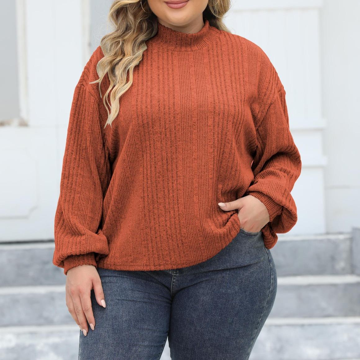 

Нові весняні пуловери 2024 року Жіночий одяг Великий розмір Футболки з довгим рукавом Жіночі світшоти великого розміру для повних жінок Топи з високим коміром Фабричний продаж 3XL бронзовий