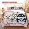 Cartoon Husky Muster Bettwäsche Heimdekoration Geburtstagsgeschenk (1 Bettbezug + 2 Kissenbezüge, ohne Füllung)