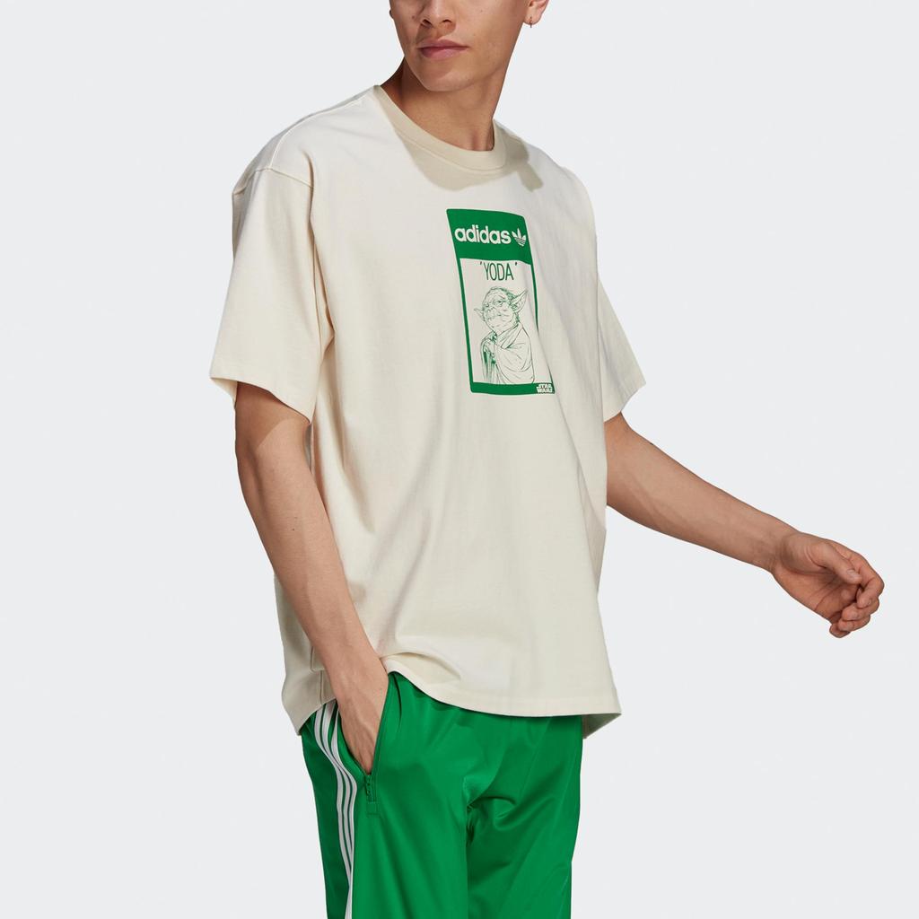 adidas Oryginalna koszulka sportowa Star Wars z motywem Yody, o luźnym kroju, z okrągłym dekoltem i krótkim rękawem, unisex, góra, off-white GP3461