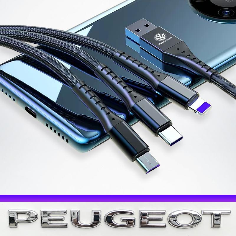 USB Car 3-in-1 Phone Charging Cable Auto Accessories Valve Cap For VW Golf Amarok T5 Phaeton Teramont ID3 Tiguan T-Cross Passat