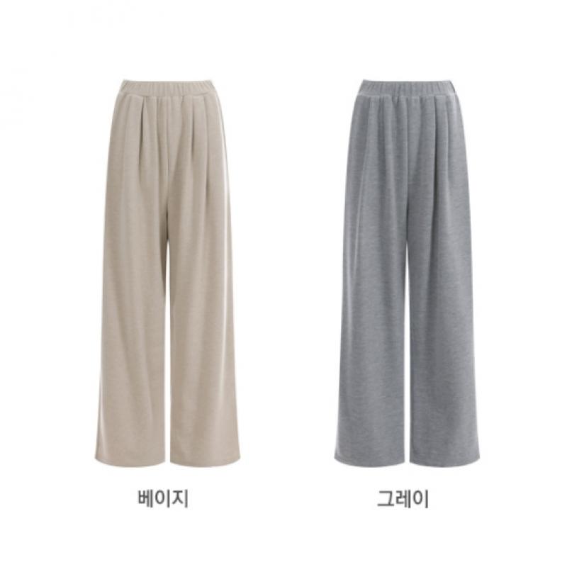 Shop   Women Easy Wear One Mile Look Training Pin Tuck Wide Banding Pants Gray 1