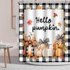 Fall Pumpkin Shower Curtain Buffalo Pumpkins Polka Dot Pumpkin Maple Leaf Autumn Harvesting,Black White Check Fabric BathCurtain
