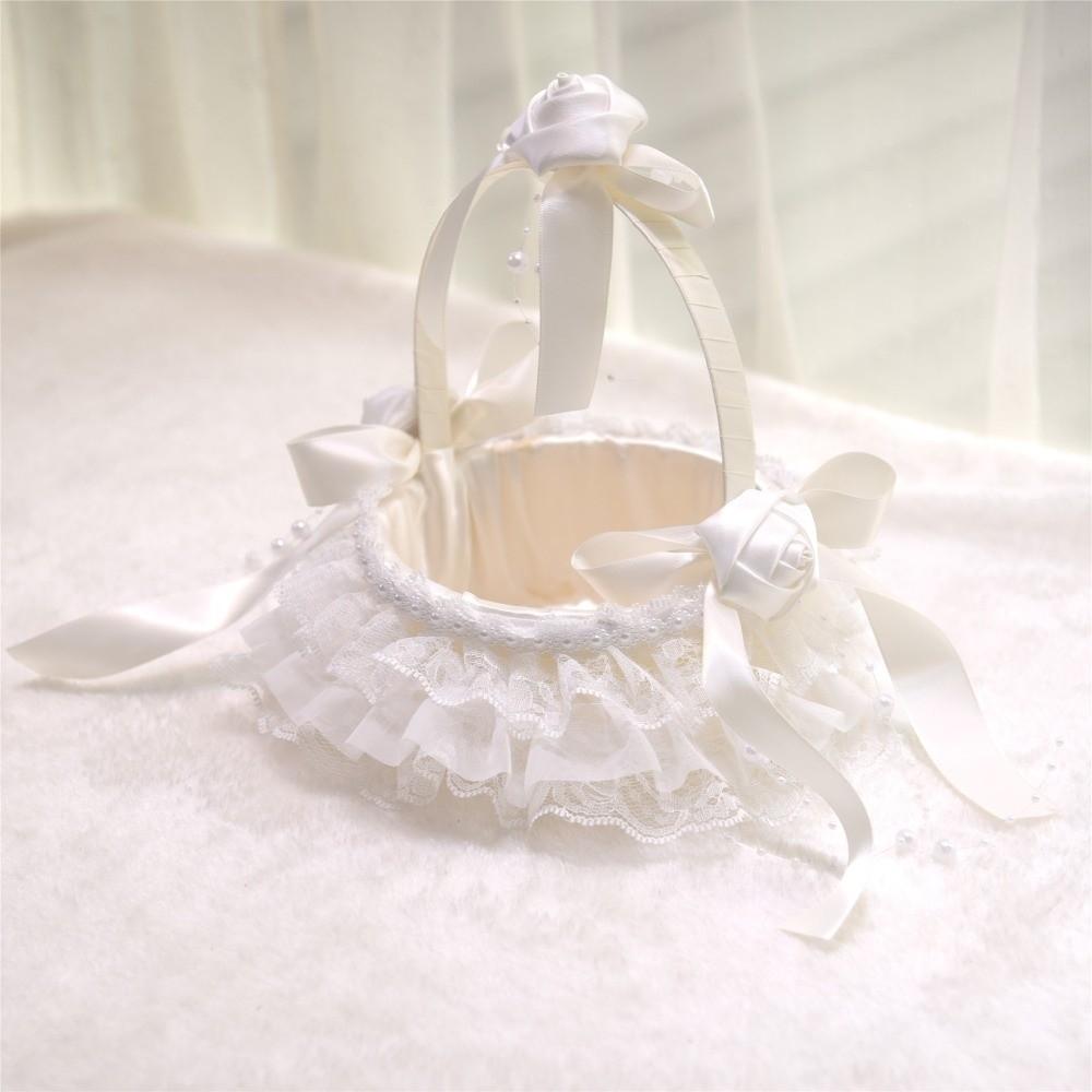 Lace Wedding Flower Basket Satin Crafted Flower Girl Basket Western Style Handheld Basket  Party