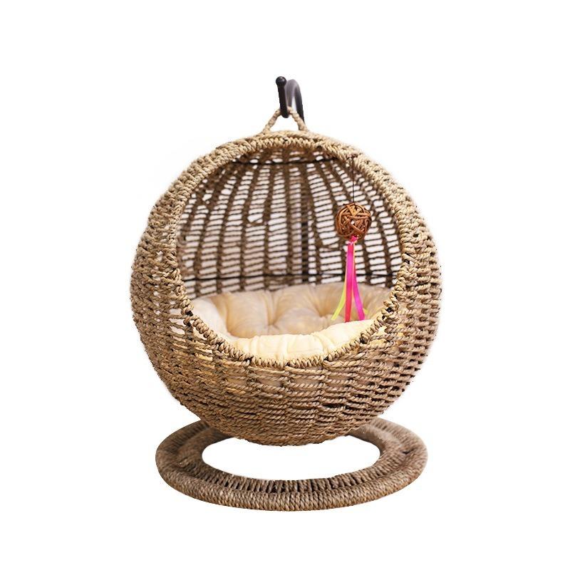 Cat Nest Hand Made Wicker Bed Basket Swing Pet House Nest for Small Dog Cat with Cushion Home Decoration Winter Season Universal