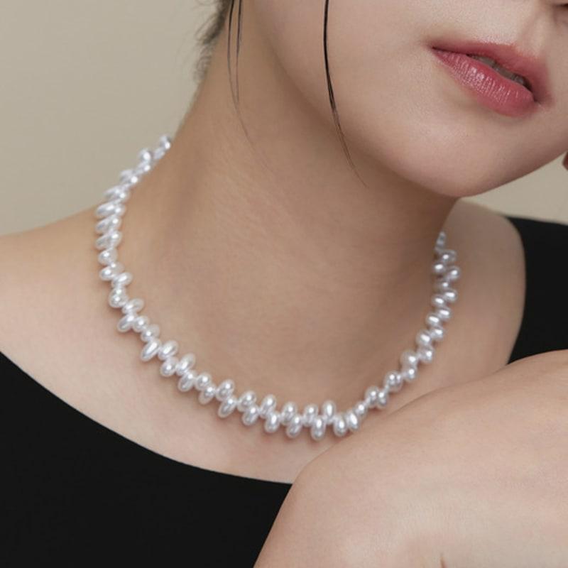 Dmoment (925 Silver) Halo Baroque Pearl Choker