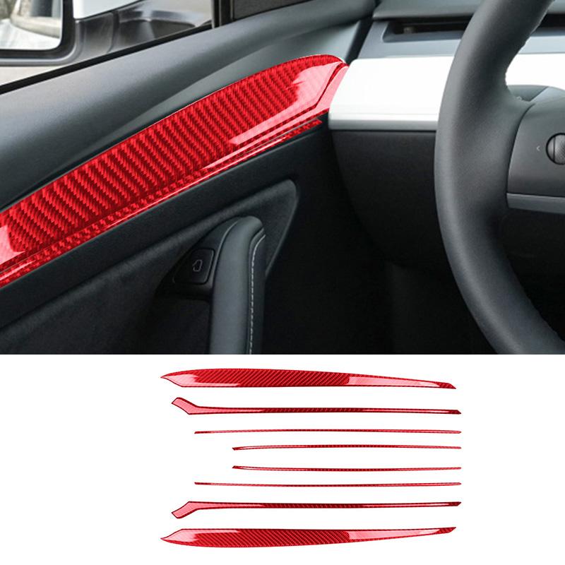 1Set Real Carbon Fiber For Tesla Model 3 Model Y 2017-2022 Car Door Panel Decoration Strip Sticker Interior Accessories