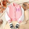 Girls' Casual Jacket with "M" Pattern for Spring and Autumn, Children's Fashionable Baseball Shirt
