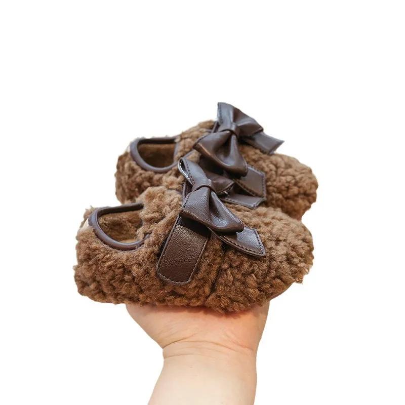 2024 Children Plush Leather Shoes for Girls Winter New Fashion Korean Style Soft Bottom Anti-slippery Versatile Chci Warm Shoes