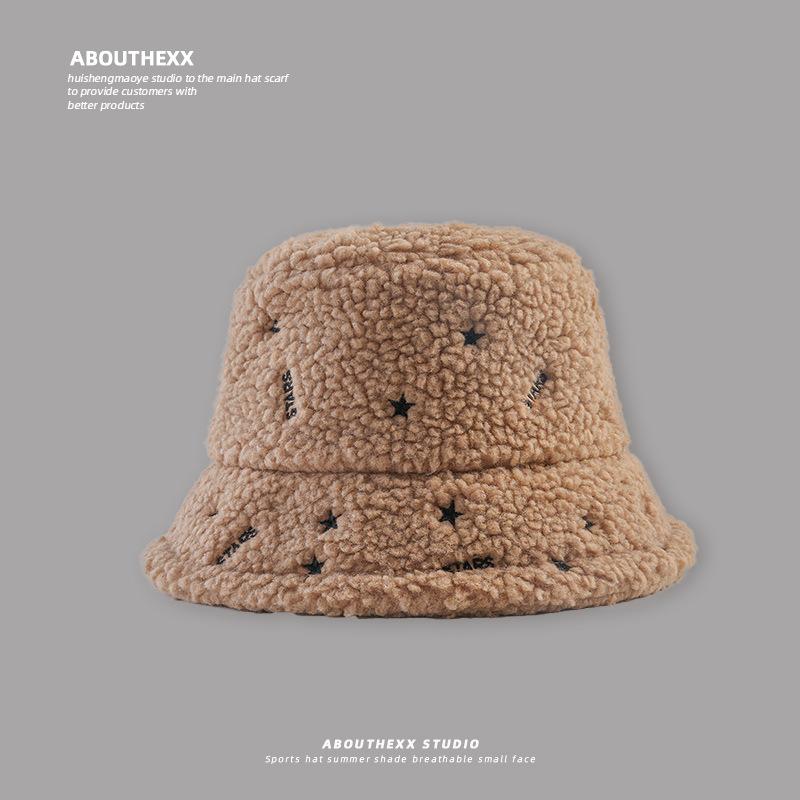 

Autumn and Winter Fisherman Hat Women s New Lamb Plush Hat Korean Version Versatile Face Showing Small Basin Hat Japanese Outdoor Men M（56-58cm）