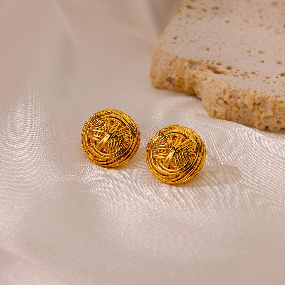 Stainless Steel Button Earrings for Women Gold Color Wedding Aesthetic Round Wedding Earring Trend 2024 Jewelry Accessories Gift
