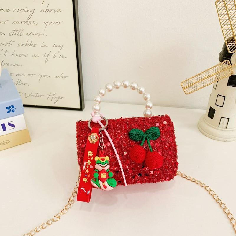 Kids Red Delightful Handbag With Stylish Chain And Charming Bow For Style Daily