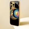Moon Sun Pattern Metallic Paint Glass Phone Case Suitable for iPhone 17 16 15 14 13 12 11 Pro Max Plus Anti Shock Back Cover