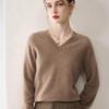 Minimalist Women's Pure Cashmere V-Neck Loose Knit Sweater - Early Autumn Pullover Top