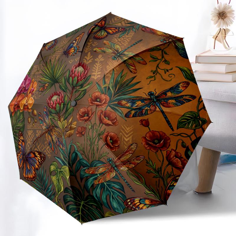 

1pc Sturdy 8-Bone Auto Umbrella, Regal Purple Butterfly Wreath Umbrella, Digital Printed, Foldable Umbrella for On-the-Go Outdoor Use