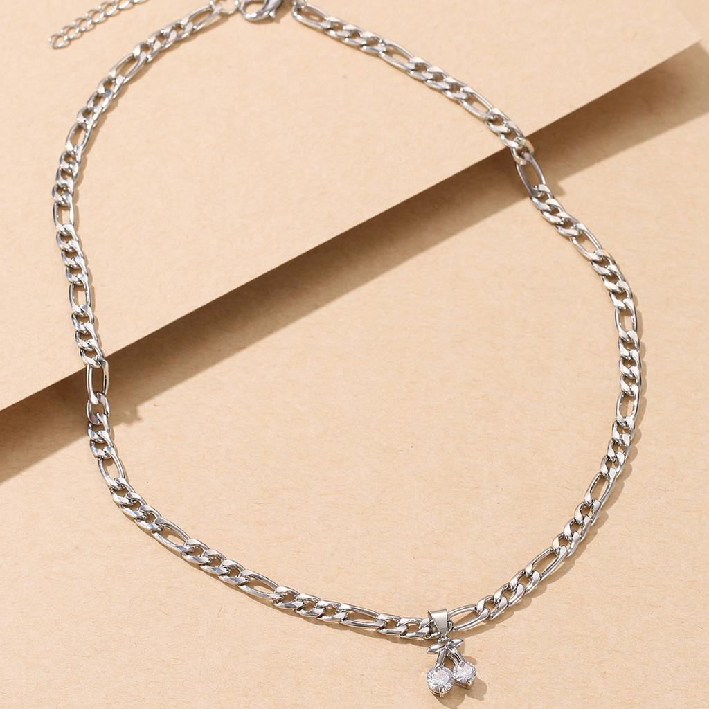 Stylish Cherry Pendant Necklace For Women With Geometric Design In Elegant Silver Alloy
