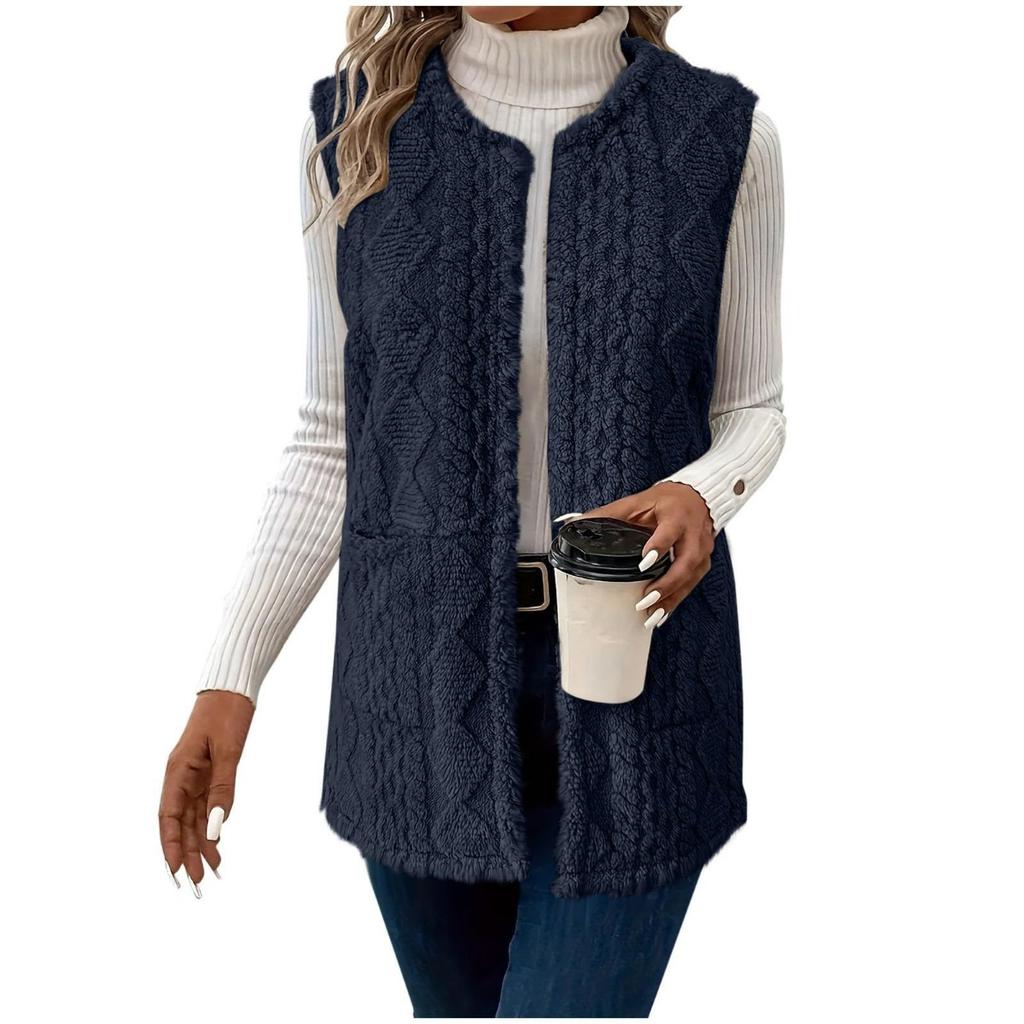 New Elegant Women's Faux Fur Teddy Vest Jacket Casual Sleeveless Outwear