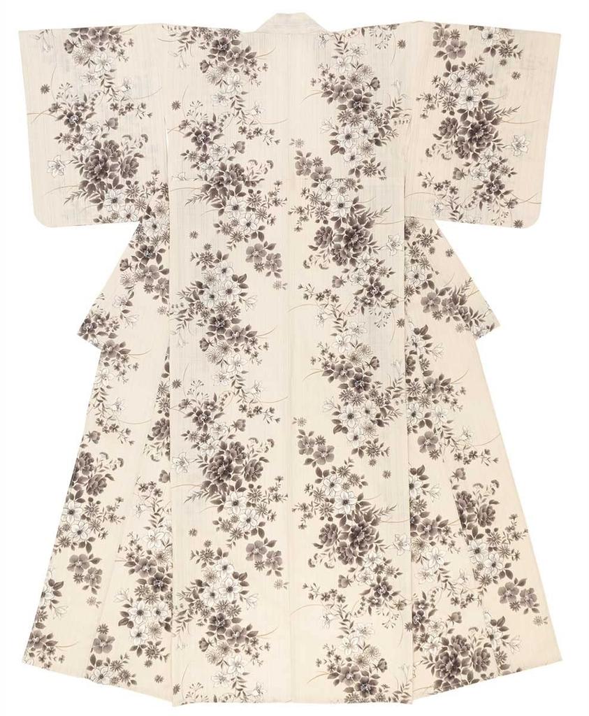 SOUBIEN Bonheur Saisons Yukata Set and One Size Fits Beige with Peony and Women's Two-Piece (Yukata Half-Width Obi), All, Greige, Ykt10005-obh10004