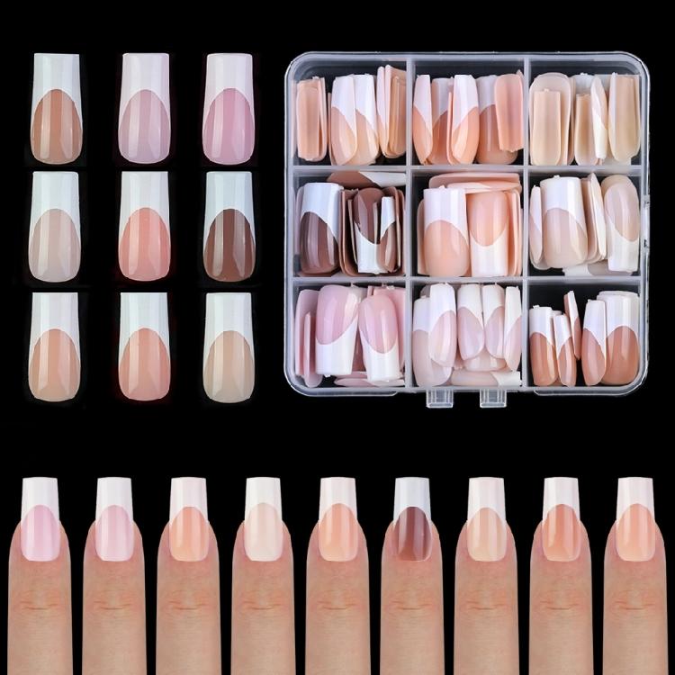 

French Tip Long Press on Nails Coffin French Fake Nails Tip Nails Glosses Full Cover False Nails for Women Girls