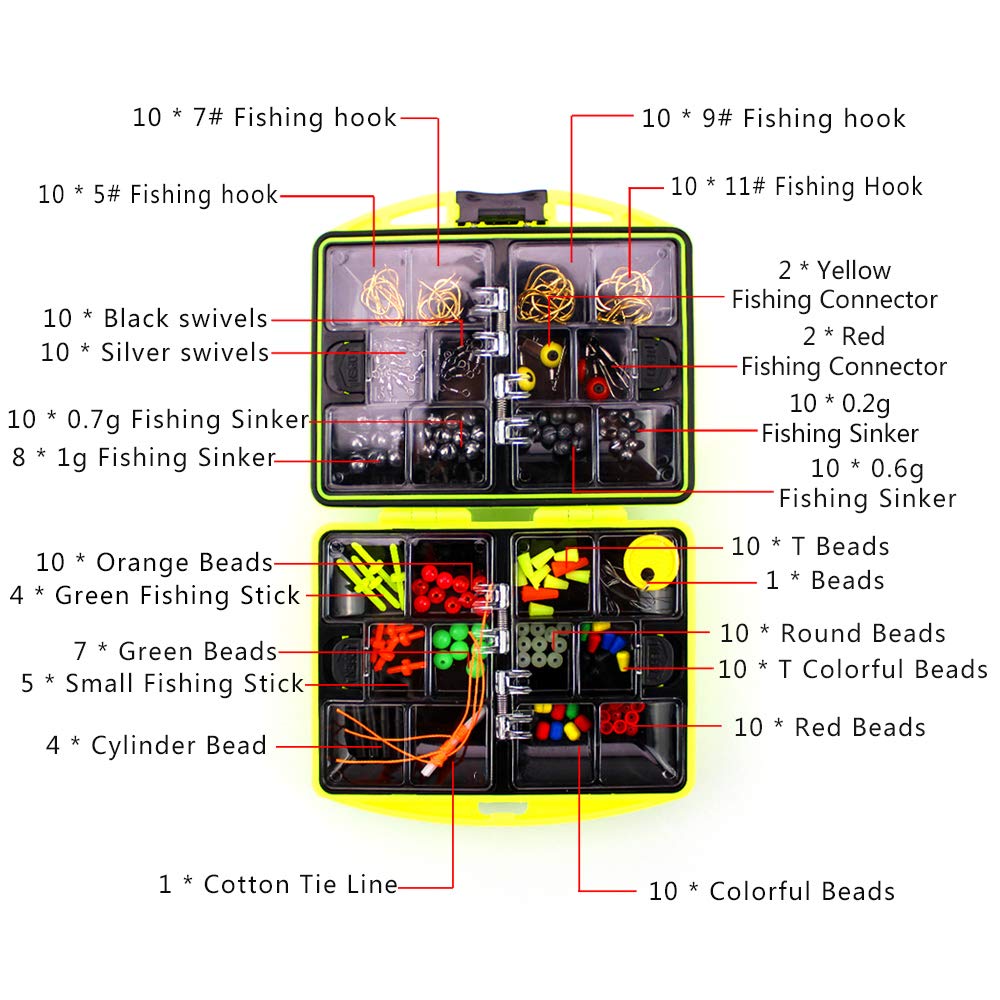 Yueou Rock Fishing Fishing Accessories Kit with Fishing Fishing Line Fishing Tackle Box Box, Hooks, Sinkers, Weights, Swivels, Snaps, Beads, Set,