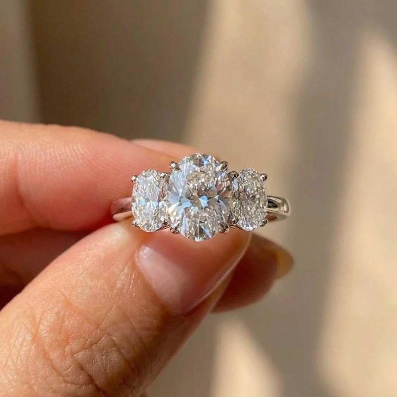 

925 Sterling Copper Classic Sparkling Oval Zircon Rings For Women High Quality Wedding Party Trendy Zircon Anniversary Gift 6 белый