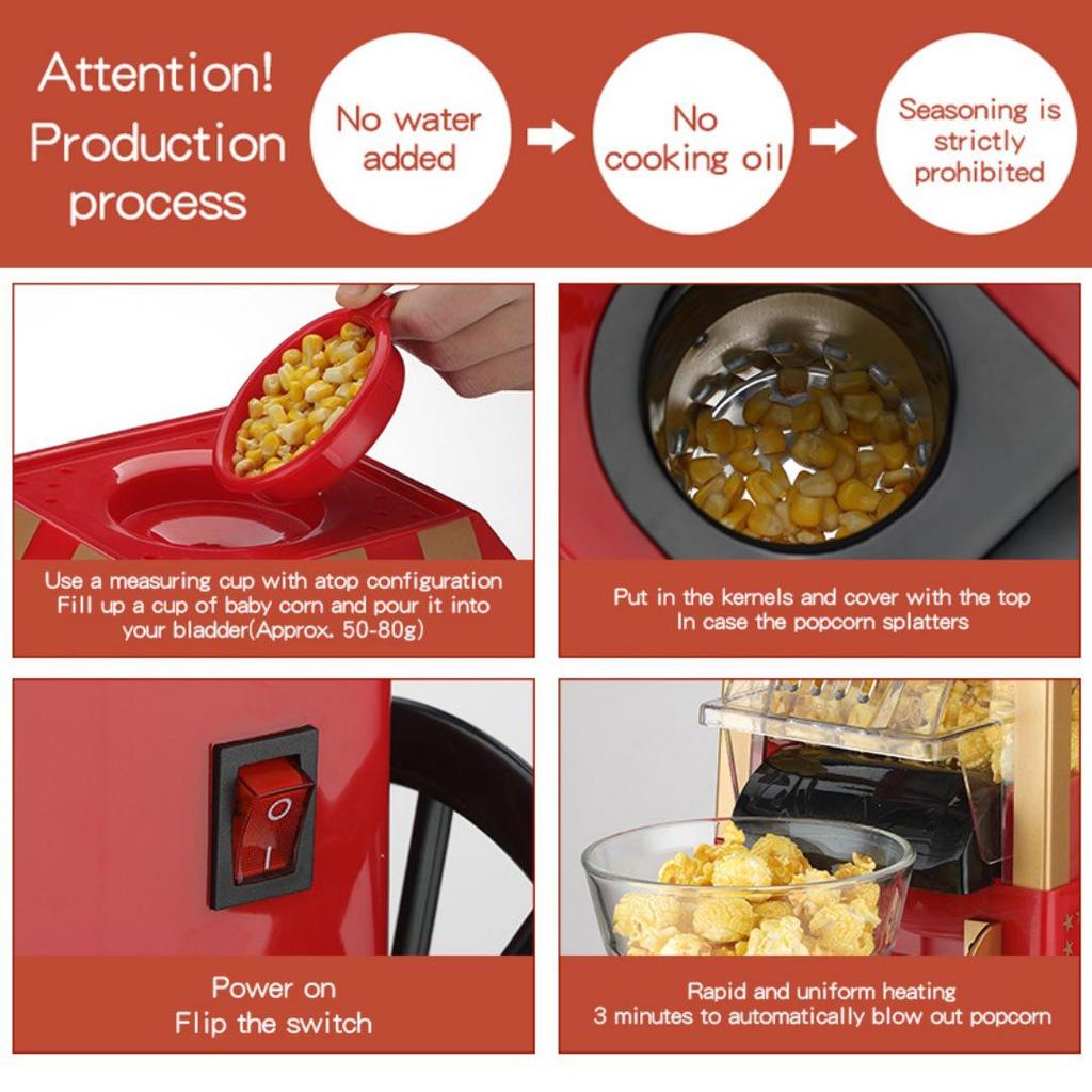 Mini Retro Electric Popcorn Maker for Home - Air-Pop Small Corn Popping Machine