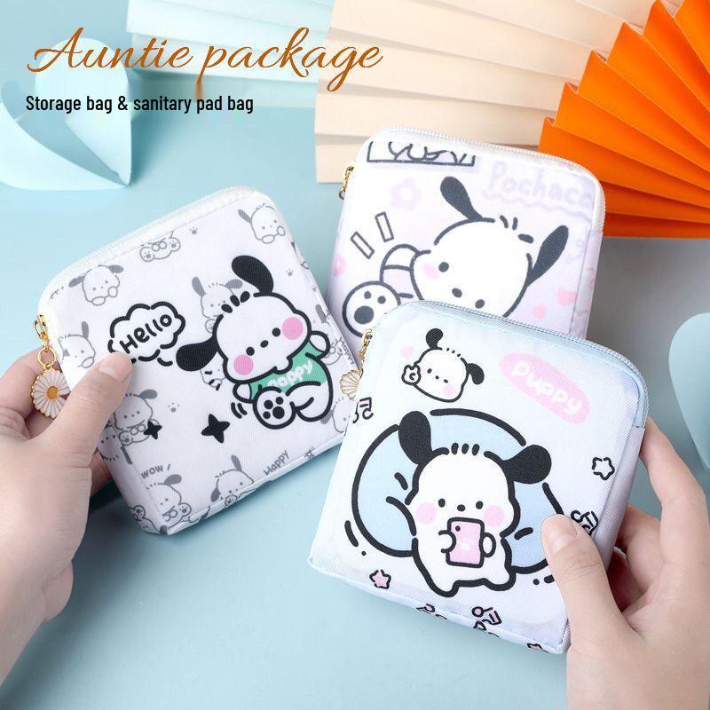 Cartoon Waterproof Menstrual Pad & Sanitary Napkin Storage Bag - Portable with Slots for Charging Cable, Coins, Lipstick