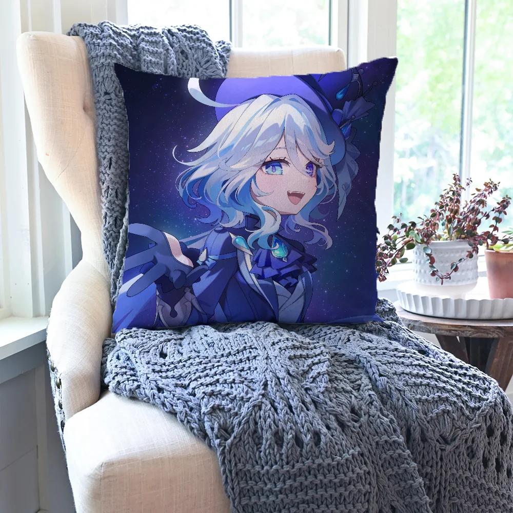 Furina Animation Spiel G-Genshin I-Impact Kissenbezug Quadratisches Kissen Schlafzimmer Sofa Freizeit Komfort Wohnzimmer Heimdekoration 40X40