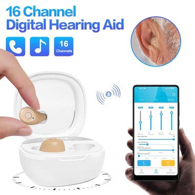 Apparecchio Acustico a 16 Canali per Sordità Anziani Apparecchi Acustici Bluetooth Controllo App Ricaricabile Amplificatore Sonoro con Display LED