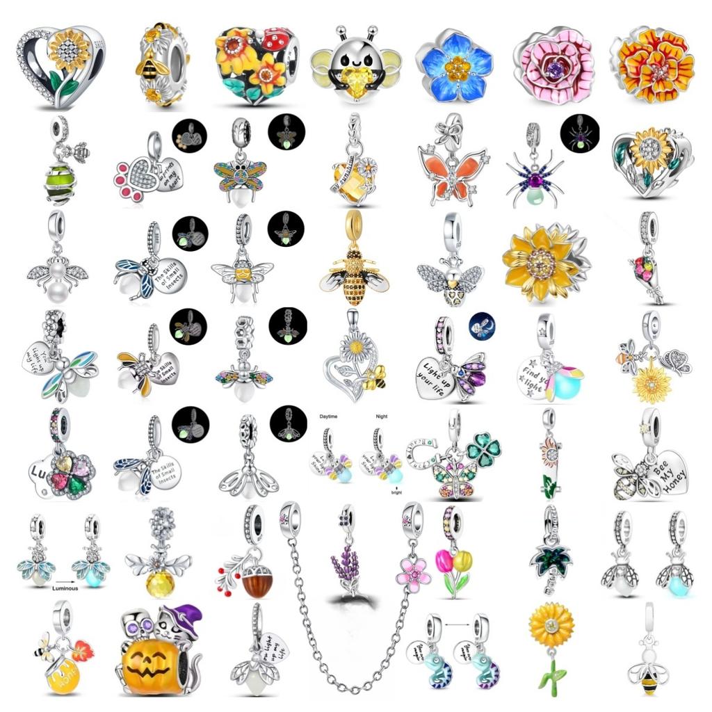 New Sale Copper Bee Sunflower Pendant Charm Light-In-Dark Firefly Paw Bead Fit Original Women Bracelet Jewelry Gift