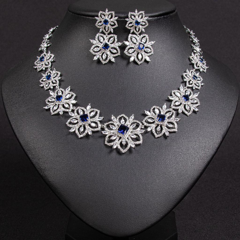 Luxury European & American Necklace & Zircon Earrings Set - Women's High-End Ins Style for Evening & Wedding Dress