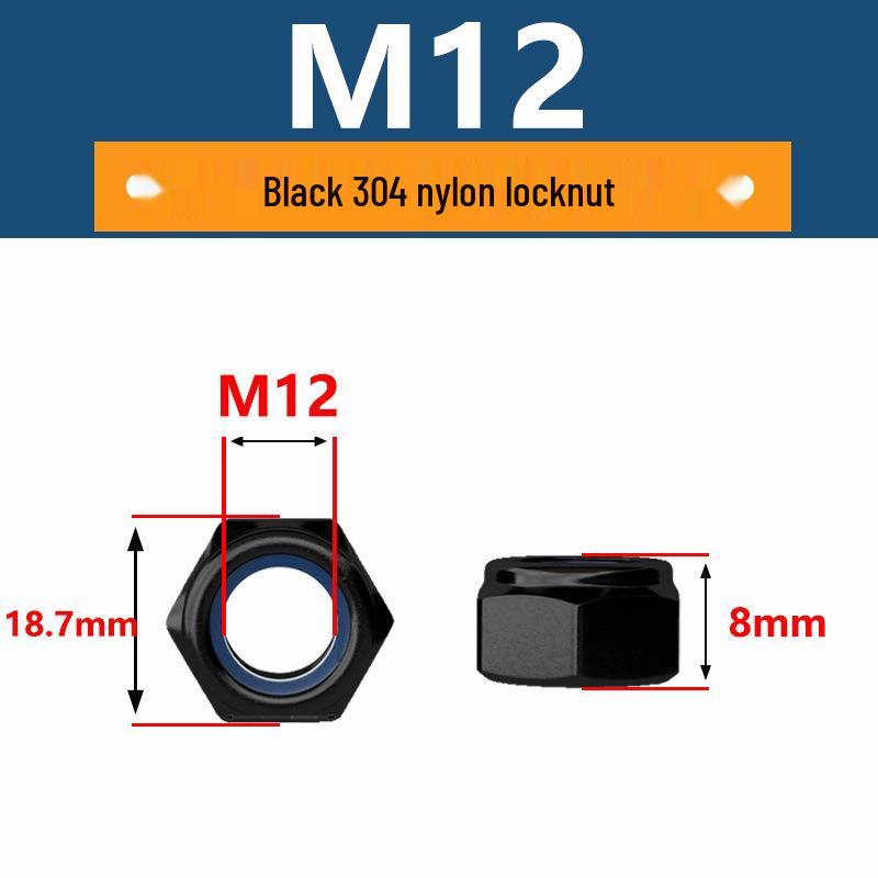 Anti-Loosening Self-Locking Nut 304 Stainless Steel Black Nylon Slip-Resistant Hex Screw Cap