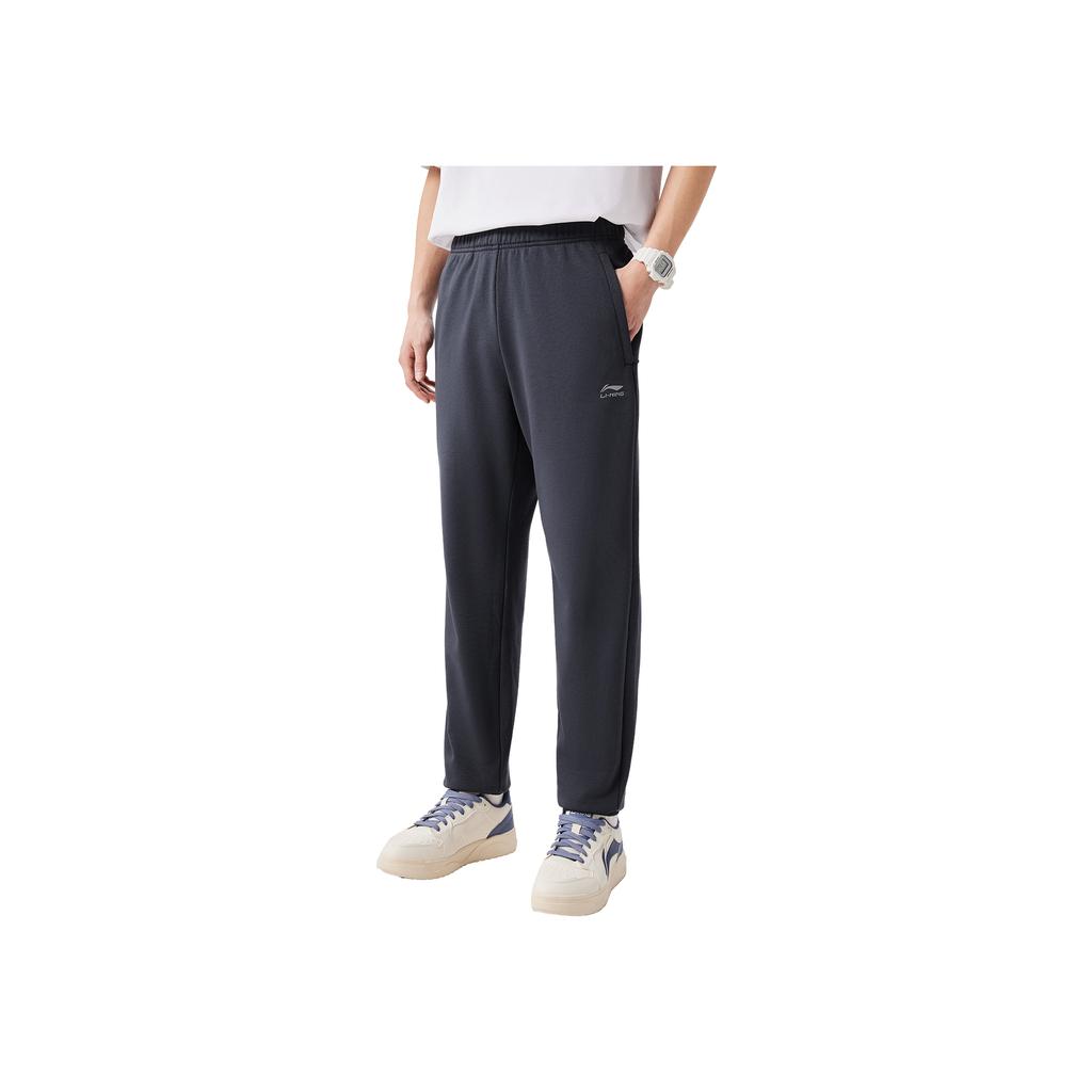 Li-Ning Comfortable Casual Simple Solid Color Tapered Mid-Waist Knitted Sports Pants Men bottoms Ink-Gray AKLVB19-3