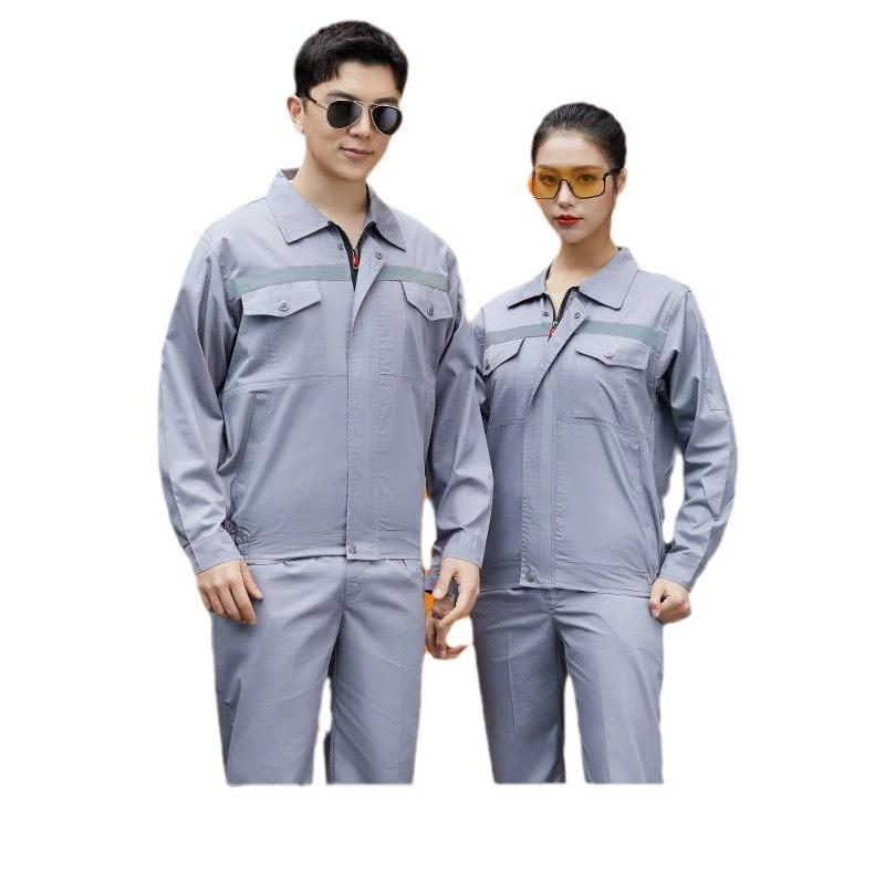 Reflective Polyester Cotton Workwear Set - Durable, Dirt-Resistant Clothes for Spring and Autumn Construction and Workshop Use