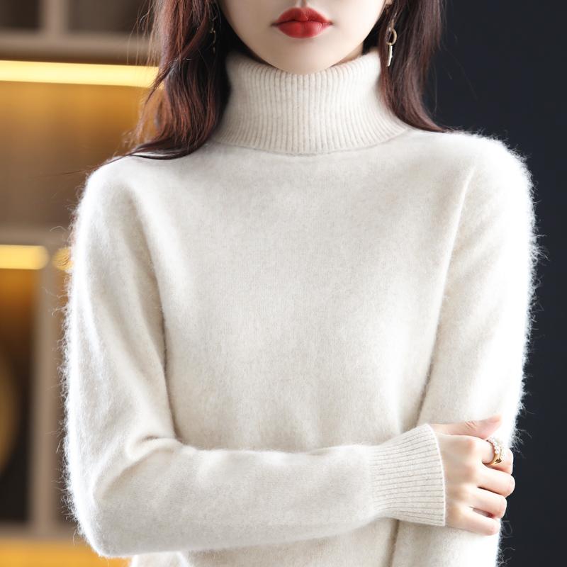 Women's Clothing For Autumn Winter 100% Mink Plush Turtleneck Pullover Sweater Ladies Cashmere Sweater
