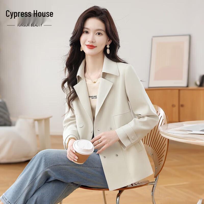 Siboshe Women s Petite Double-breasted Lapel Trench Coat L