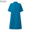 ZANZEA Women Summer Turn Down Collar Casual Short Sleeve Print Shirt Dress
