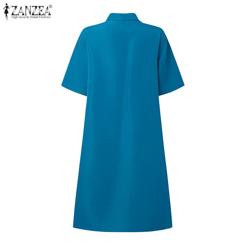 ZANZEA Women Summer Turn Down Collar Casual Short Sleeve Print Shirt Dress