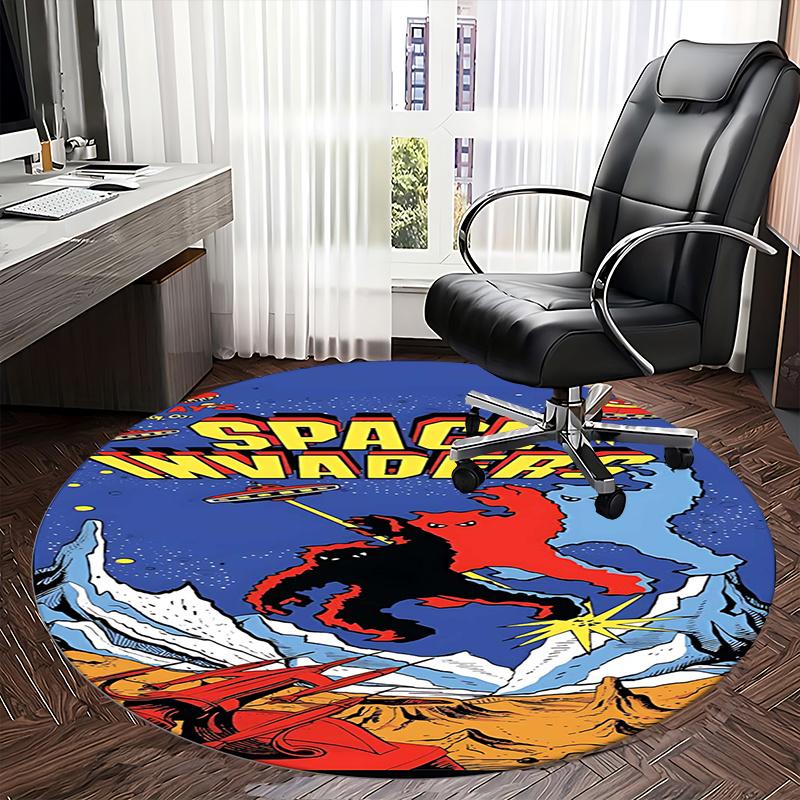 Space Invaders Video Game Art Chair mat Round Rug-Office carpet, Machine Washable, Non-slip, Suitable for Living Rooms, Bedrooms