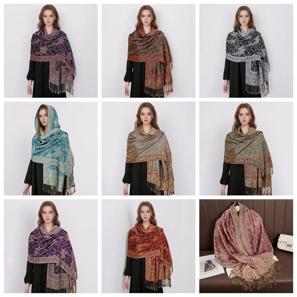 Printed Tassel Blanket Shawl Pashmina Cashmere Shawl Vintage Headscarf  Women