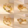 Stainless Steel Rose Snake Rings Luxury Cubic Zirconia Golden Anti Fading Ring Women Wedding Jewelry Vacation Accessories Gifts
