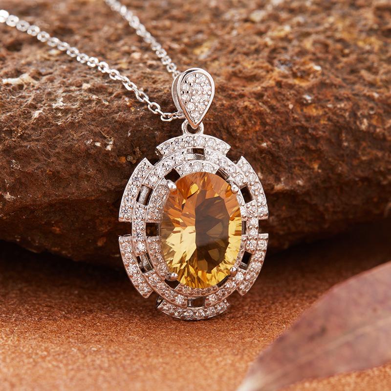 S925 Sterling Silver Colored Treasure Necklace Women S Natural Topaz Citrine Amethyst Pendant Jewelry Earrings