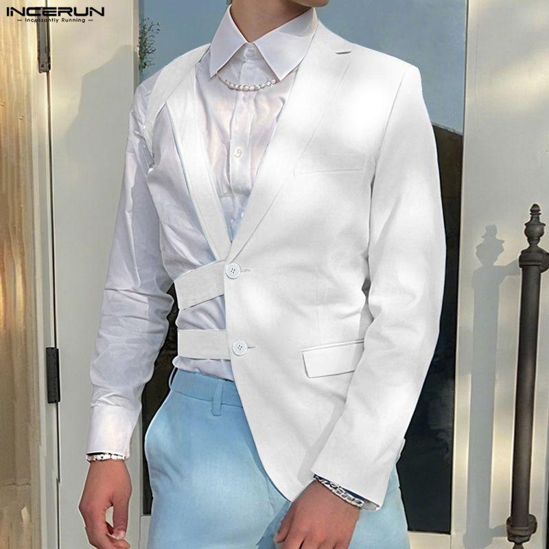 INCERUN Men One Shoulder Long Sleeve Cutout Bandage Irregular Thin Blazer Coats