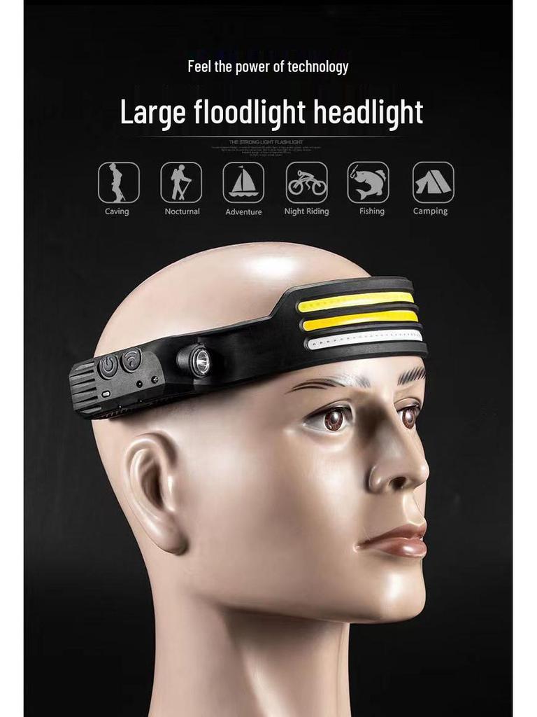 Silicone LED Multifunctional Wave Induction Headlamp with High/Low Beam for Outdoor Fishing